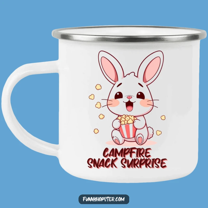 Funny Surprised Bunny Popcorn Camping Mug: Fuel Your Adventures with Laughs