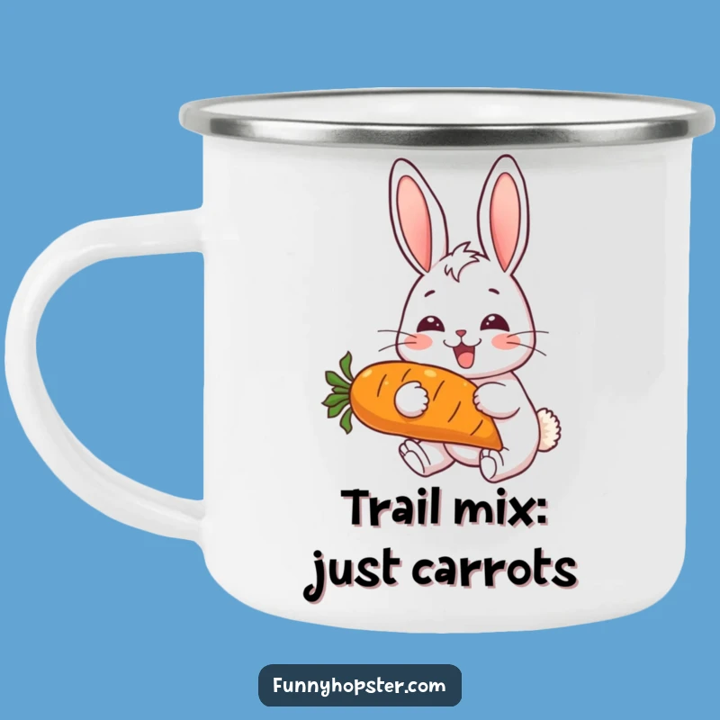Funny Cheerful Rabbit Camping Mug - Outdoor Bunny & Carrot - Funny Gift