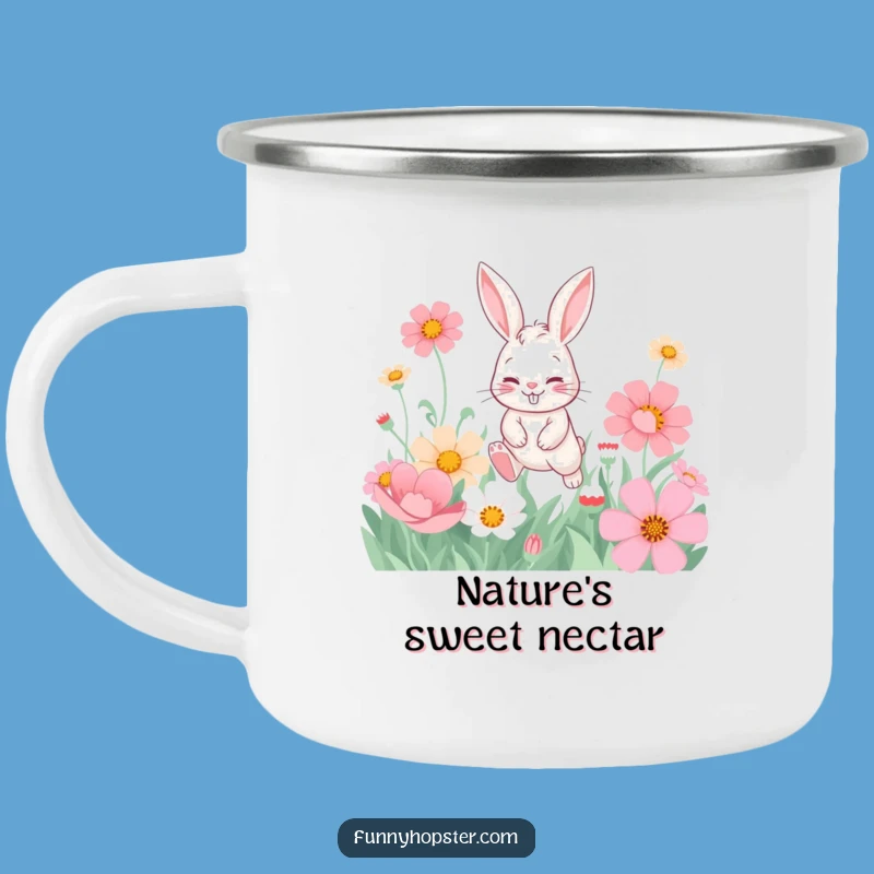 Funny Mischievous Rabbit Flower Camping Mug: Adventure & Smiles!