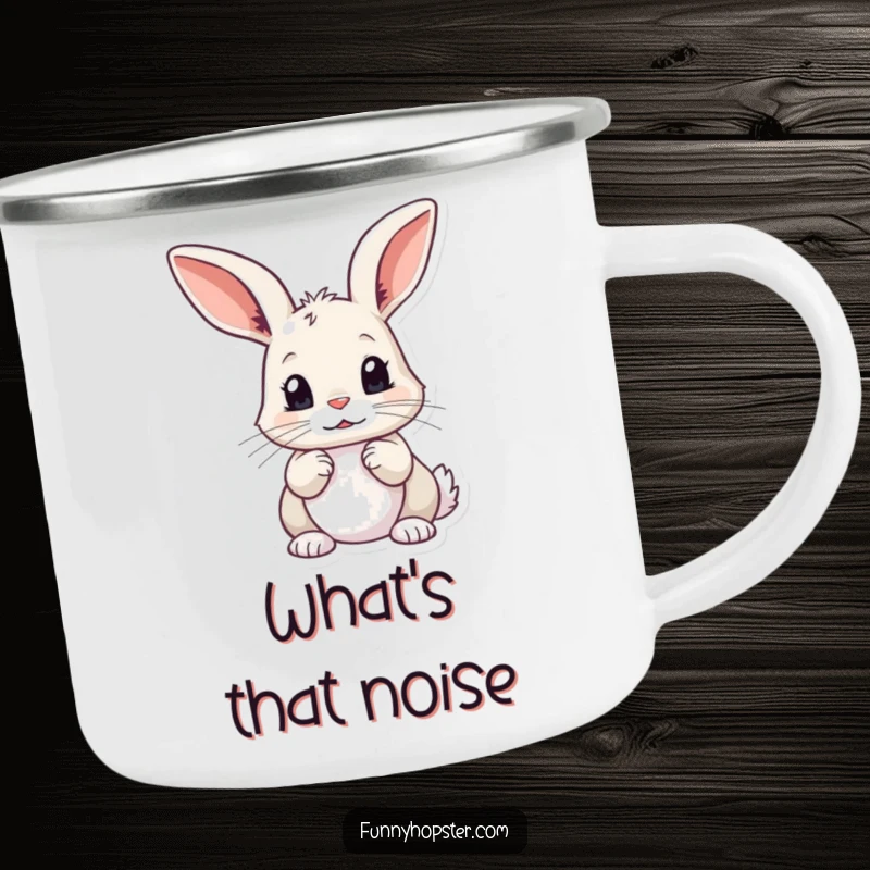 Funny Curious Rabbit Camping Mug: A durable mug featuring a rabbit observing with twitching ears, perfect for outdoor curiosity, ideal funny gift.