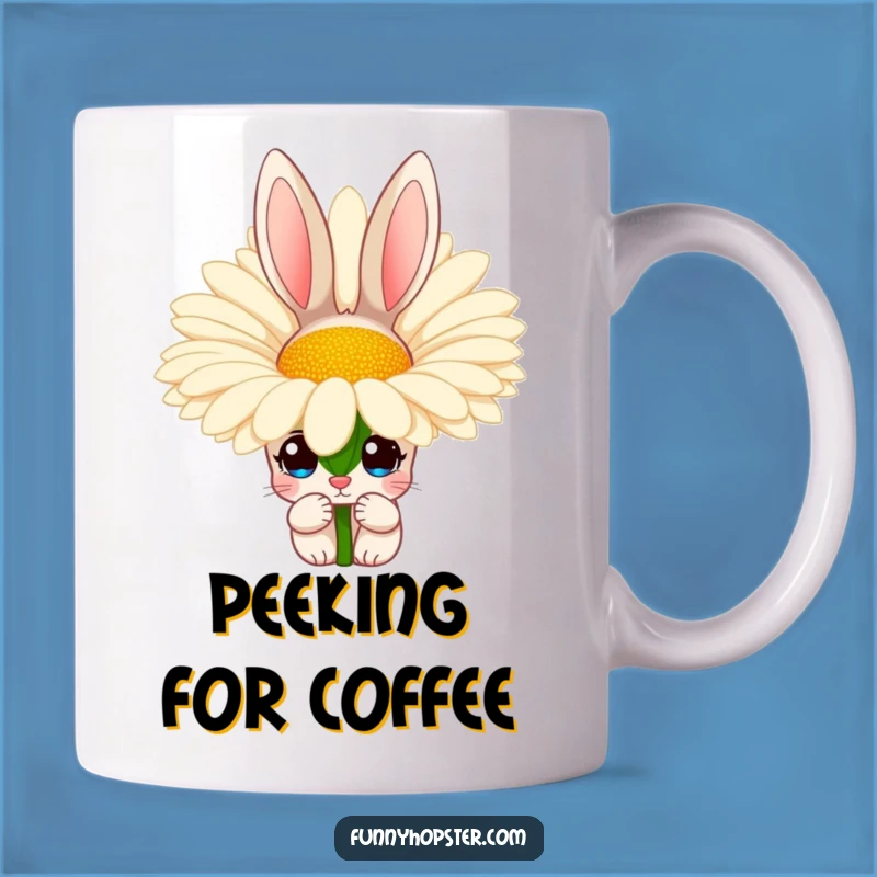 Funny Curious Rabbit Daisy Mug - Peek-a-Boo Design, Perfect Funny Gift for Bunny Fans