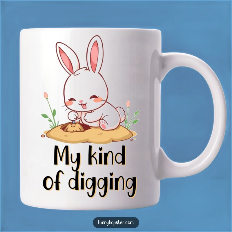 Funny Kawaii Rabbit Digging Mug: Enthusiastic Bunny Coffee Cup, Perfect Funny Gift