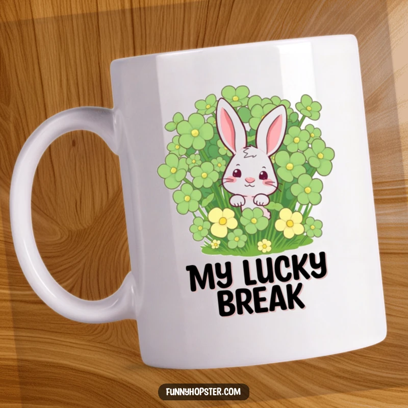 Funny rabbit peeking curiously from a giant clover patch, bringing luck and joy, perfect for a funny gift.