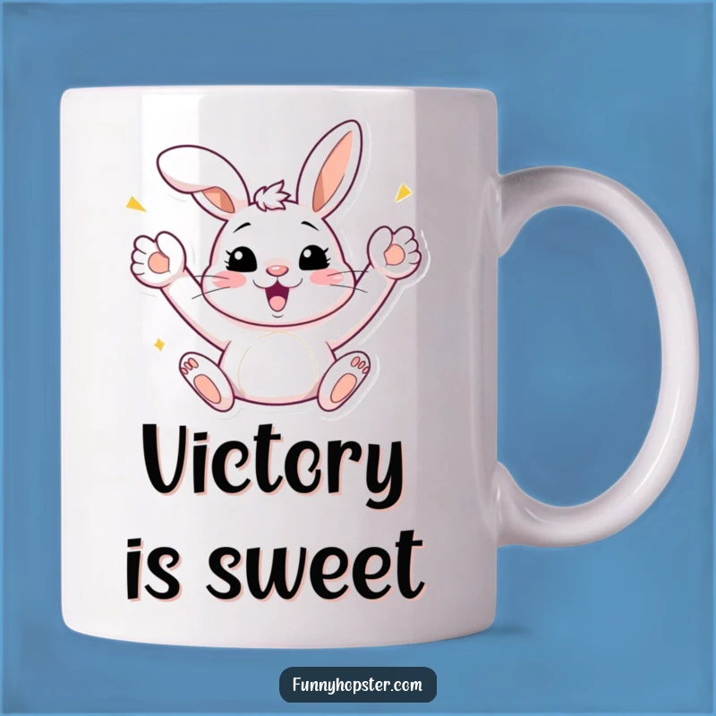Funny Bunny Celebration Mug: Joyful Paws Up, Perfect Happy Funny Gift
