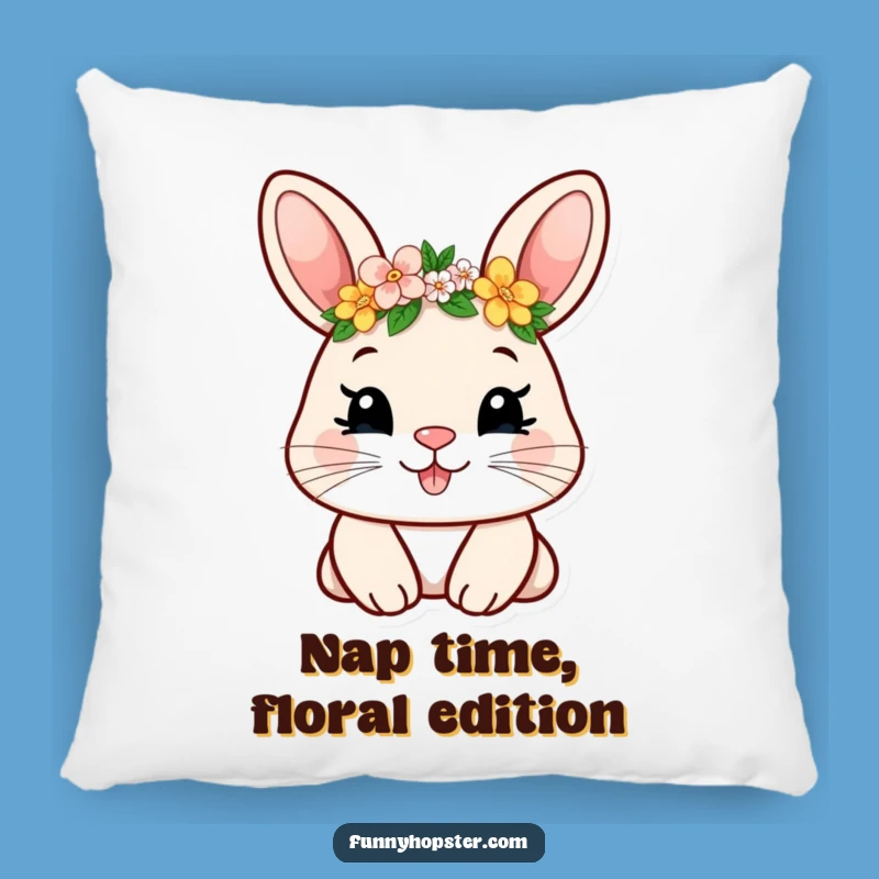 Cozy Funny Flower Crown Rabbit Pillow - Soft & Hilarious Home Decor