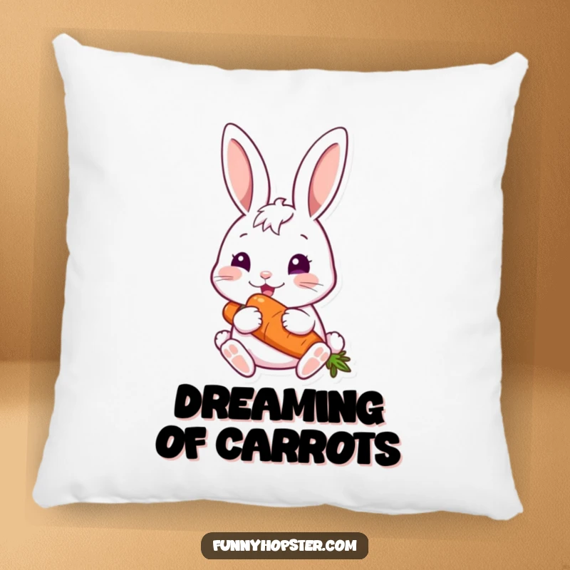 Funny rabbit contentedly nibbling a carrot, perfect for a soft funny pillow.