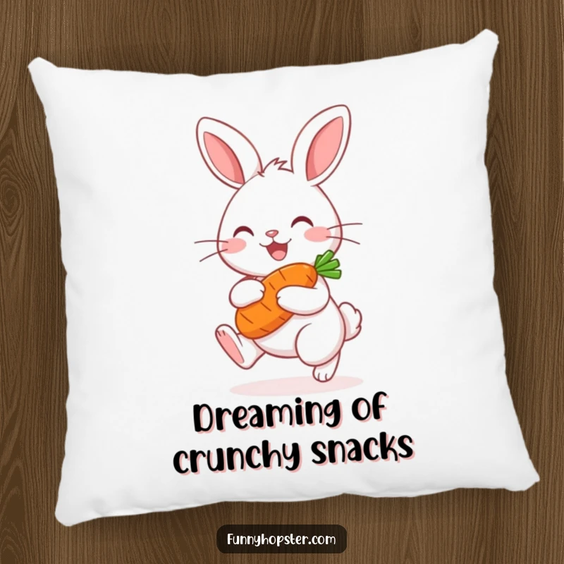 Funny Kawaii Rabbit Pillow: Soft and plush, featuring a cheerful hopping bunny holding a carrot, perfect for decoration.