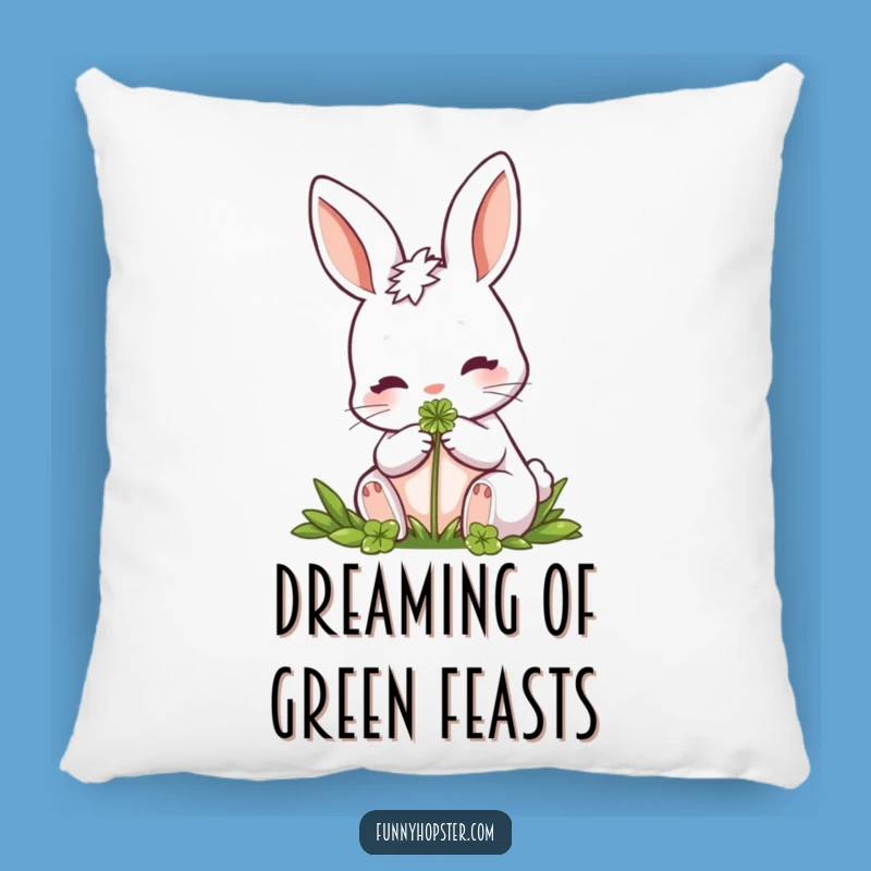 Funny Rabbit Clover Nibbler Pillow: Cozy Comfort with a Lucky Charm