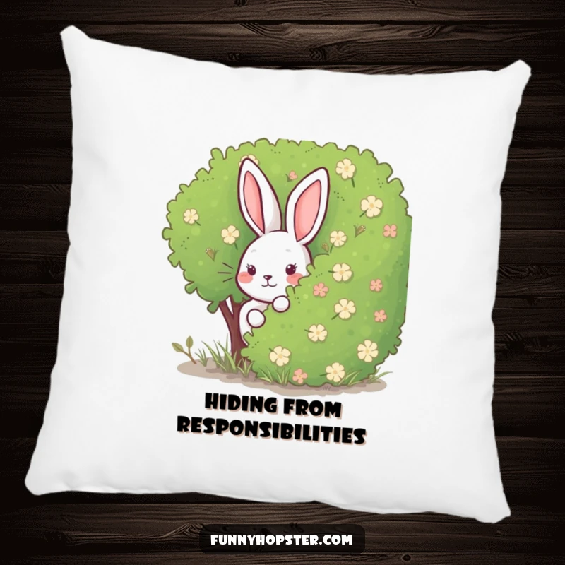 Funny Rabbit Pillow: A plush pillow with a rabbit hiding behind a bush, bringing a sense of playful mystery and cozy charm.