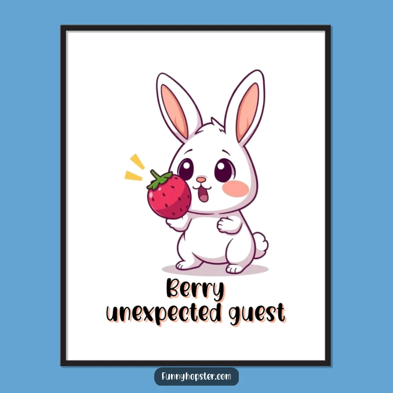 Funny Surprised Rabbit Digital Art - Berry Startle Printable - Funny Gift Decor