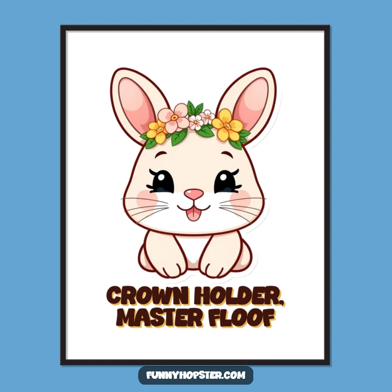 Funny Smiling Rabbit Flower Crown Digital Art - Instant Whimsy & Joyful Decor