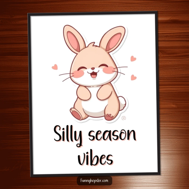 Funny Kawaii Rabbit Digital Art: Printable art of a giggling bunny doing a silly wiggle, perfect for instant wall decor.