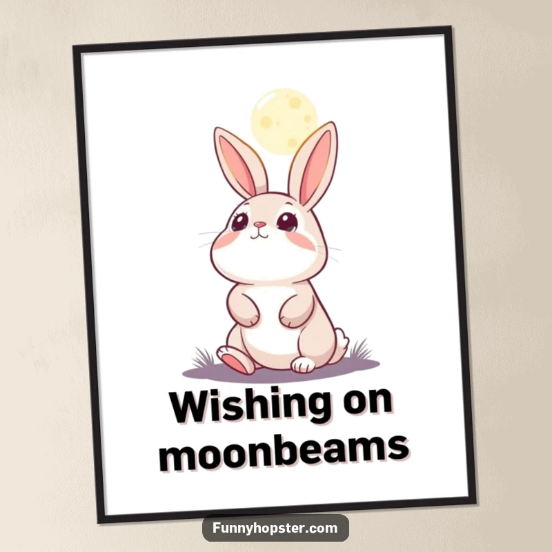 Funny digital art of a rabbit character gazing up at the moon with eyes full of wonder and enchantment.