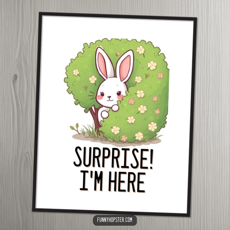 Funny Rabbit Digital Art: A downloadable print of a rabbit playfully hiding behind a bush, perfect for adding whimsical and fun decor.