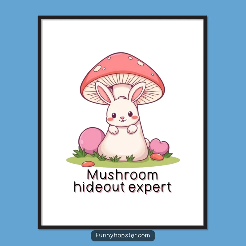Funny Mischievous Rabbit Digital Art - Mushroom Hideout Printable - Funny Gift Decor