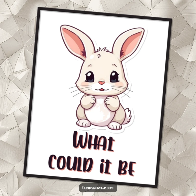 Funny Curious Rabbit Digital Art Print: High-res art of a curious rabbit with twitching ears, radiating intrigue, perfect funny gift download.
