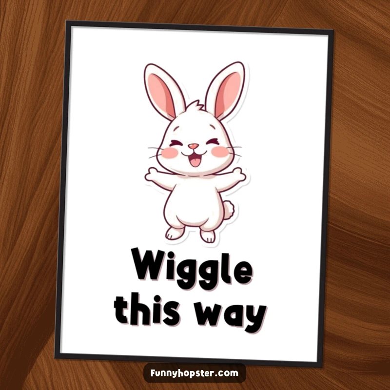 Funny digital art of a cartoon rabbit doing an energetic, joyful wiggle dance, perfect for lively decor.