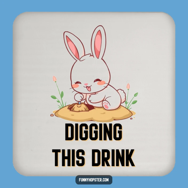 Funny Kawaii Rabbit Coaster Set: Enthusiastic Digging Bunny Drink Decor, Perfect Funny Gift