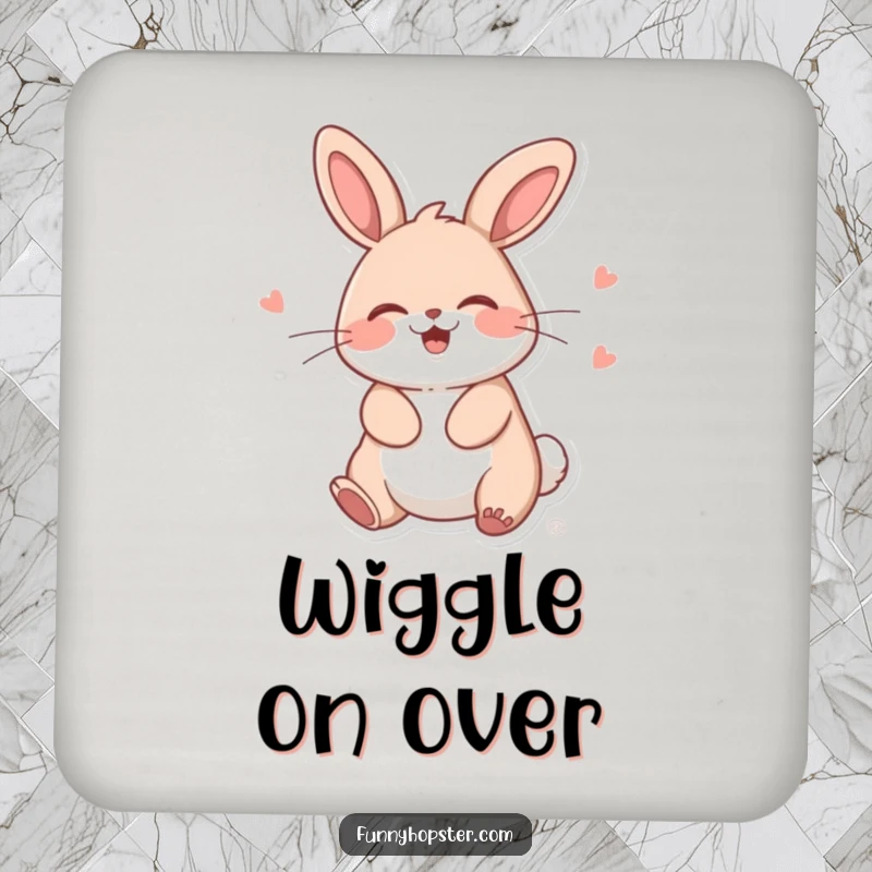 Funny Kawaii Rabbit Drink Coaster: Protects surfaces while showcasing a giggling bunny doing a silly wiggle, great for parties.