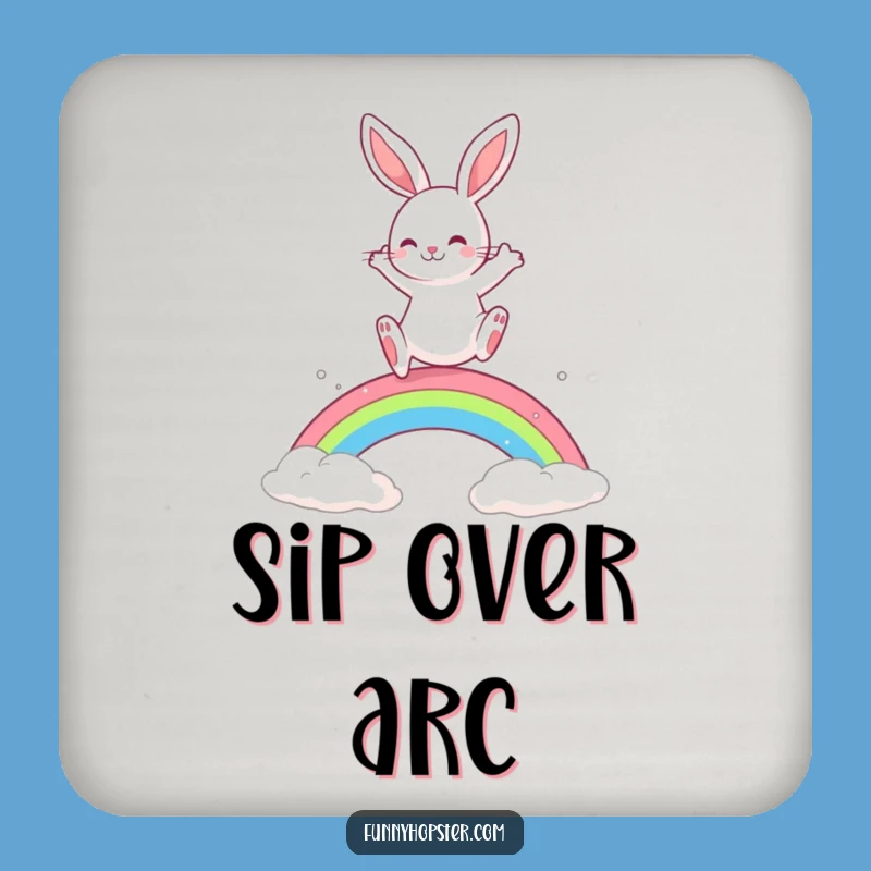 Funny Playful Rabbit Rainbow Leap Coasters: Protect Surfaces with Fun - Ideal Funny Gift
