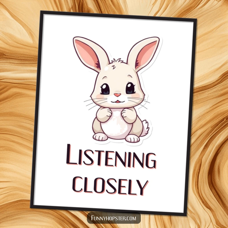 Funny Curious Rabbit Poster: Artistic print of a curious rabbit with twitching ears, inviting observation, a great funny gift for walls.