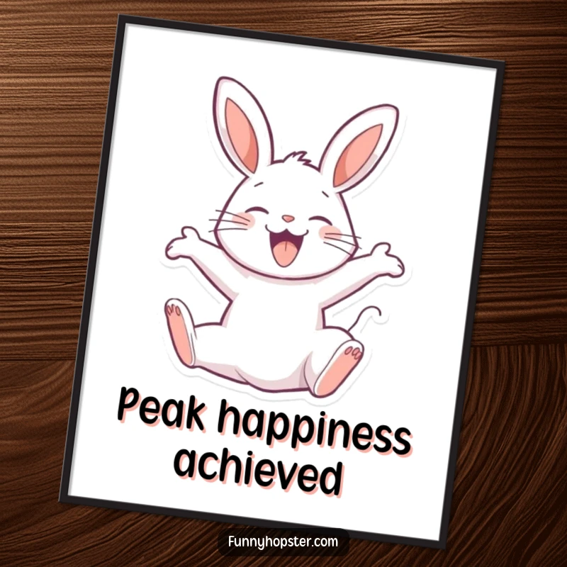 Funny poster showcasing a joyful rabbit character in a happy backflip, capturing pure exuberance and dynamic celebration.