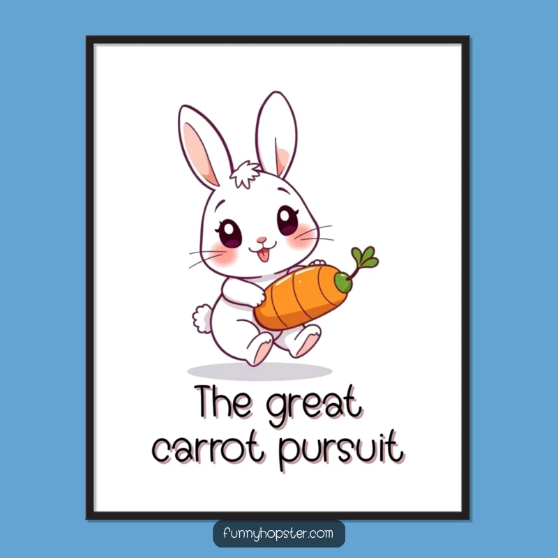 Funny Rabbit Carrot Chase Poster - Dynamic Art for Playful Spaces