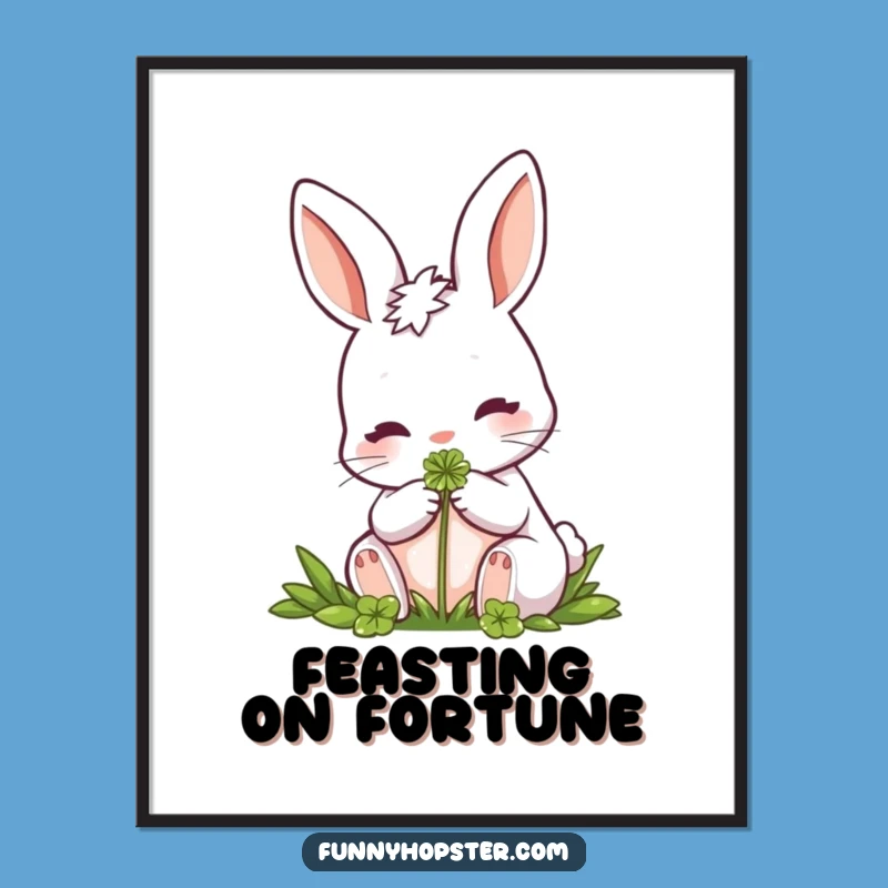 Funny Rabbit Clover Nibbler Poster: Bring Nature's Charm to Your Walls