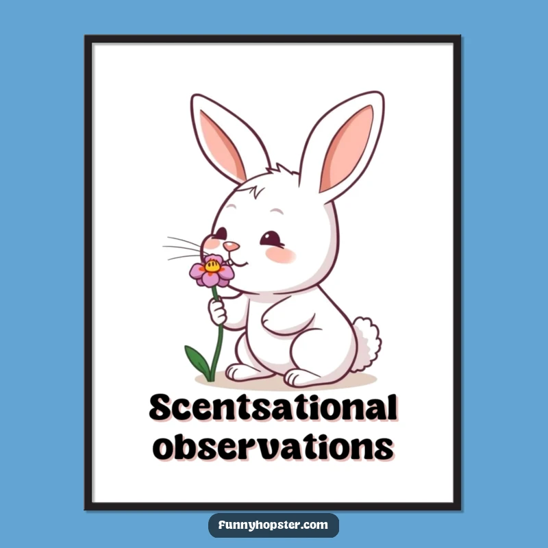 Funny Sniffing Rabbit Poster - Nose Wiggle Flower Art - Whimsical Bunny Gift