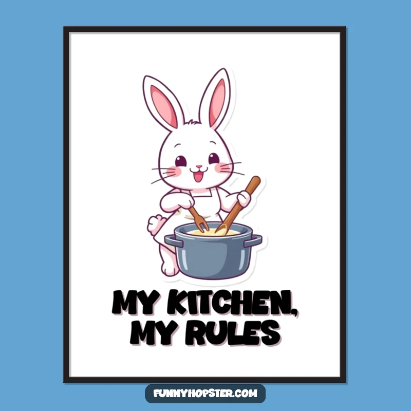 Funny Chef Rabbit Art Poster: Hilarious Kitchen Decor - Perfect Gift!