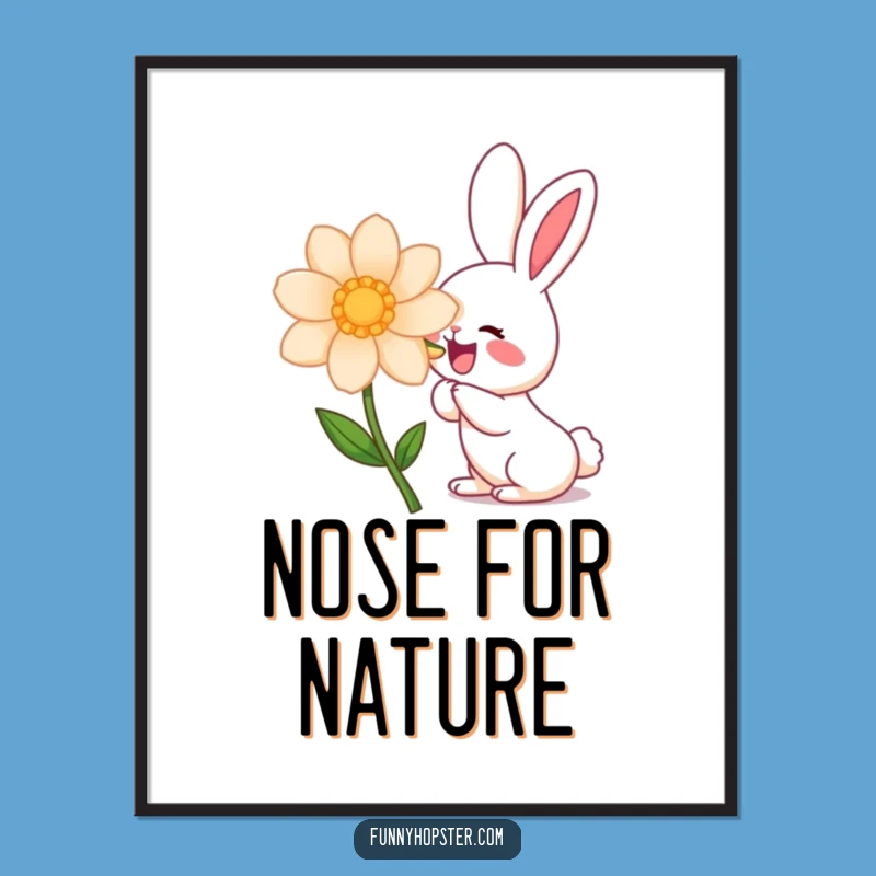 Funny Kawaii Rabbit Flower Sniff Poster: Adorable Wall Art for a Cheerful Home