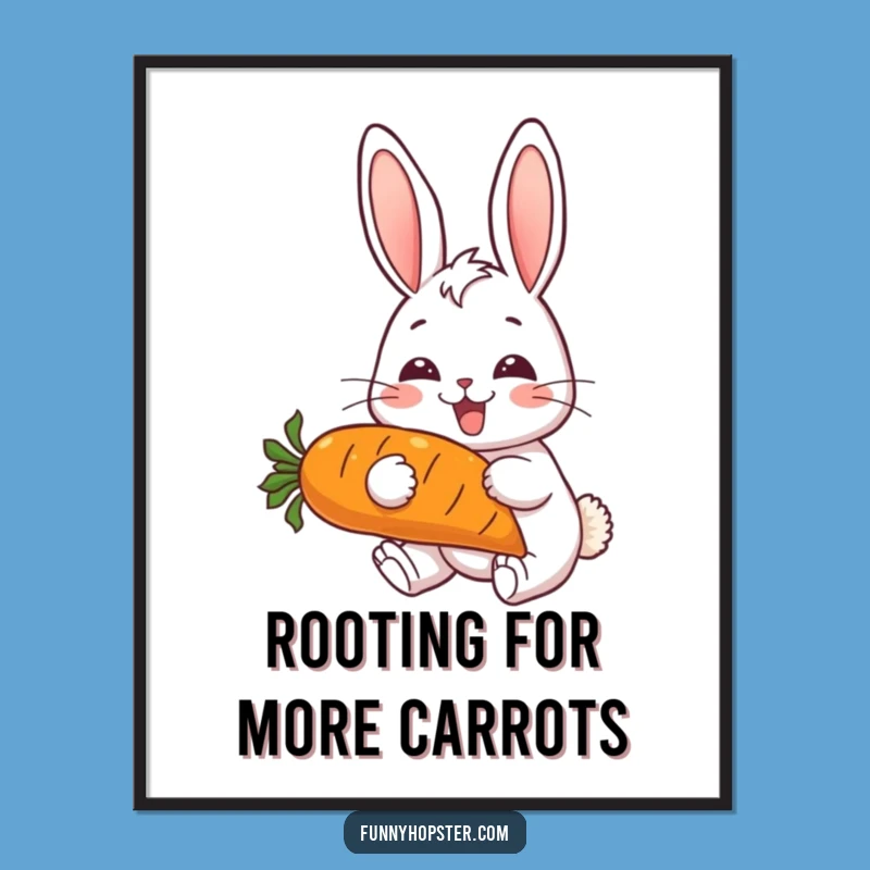 Funny Cheerful Rabbit Poster - Joyful Carrot Nibbler Wall Art - Funny Gift Decor