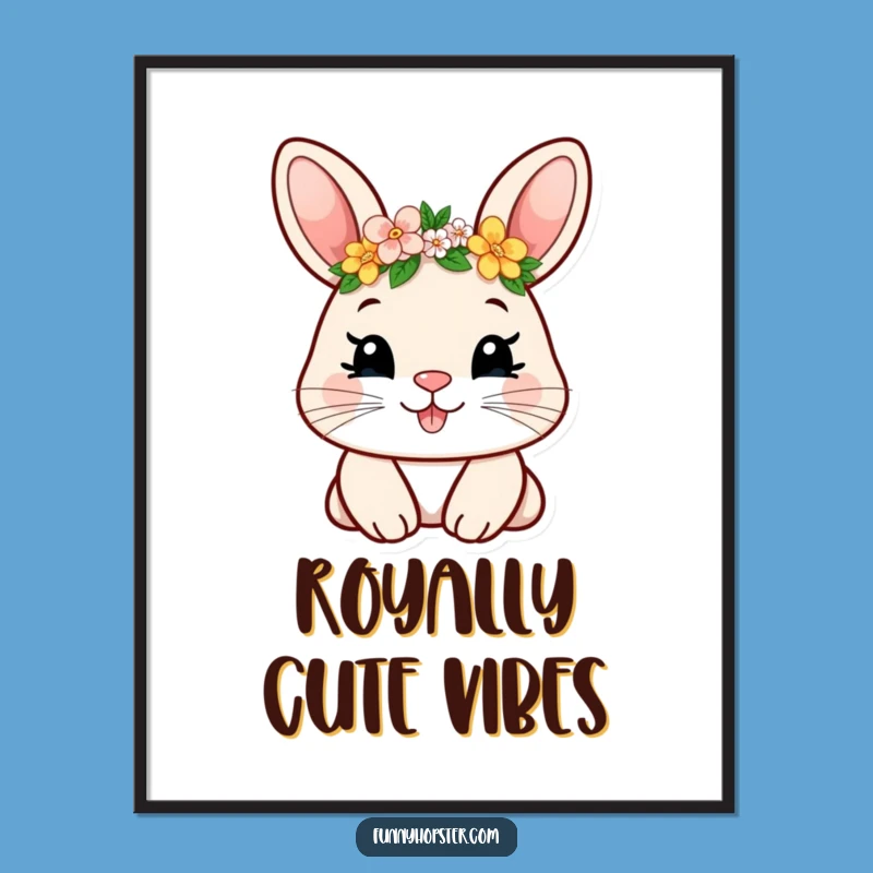 Funny Flower Crown Rabbit Poster - Whimsical Wall Art for a Happy Home