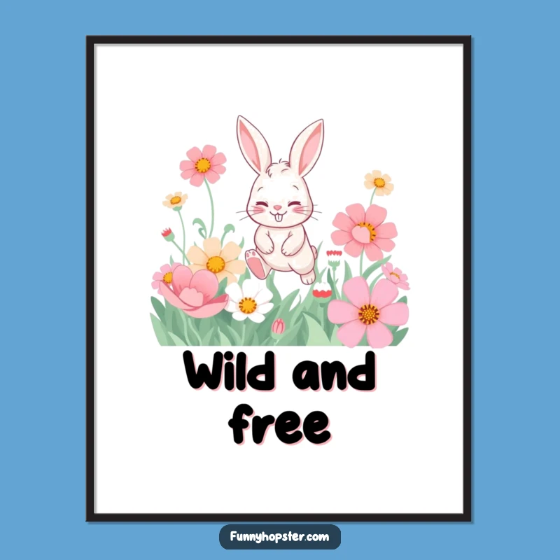 Funny Mischievous Rabbit Flower Poster: Cheerful Wall Art!