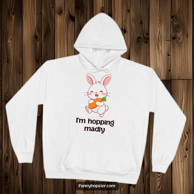 Funny Kawaii Rabbit Hoodie: Soft and warm, featuring a happy hopping bunny with a carrot, perfect for cozy, cheerful days.