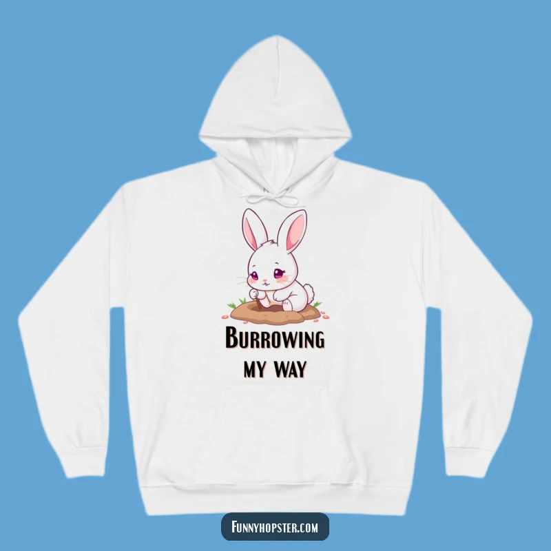 Cozy Funny Pink-Eyed Rabbit Digging Hoodie: Warm & Whimsical!
