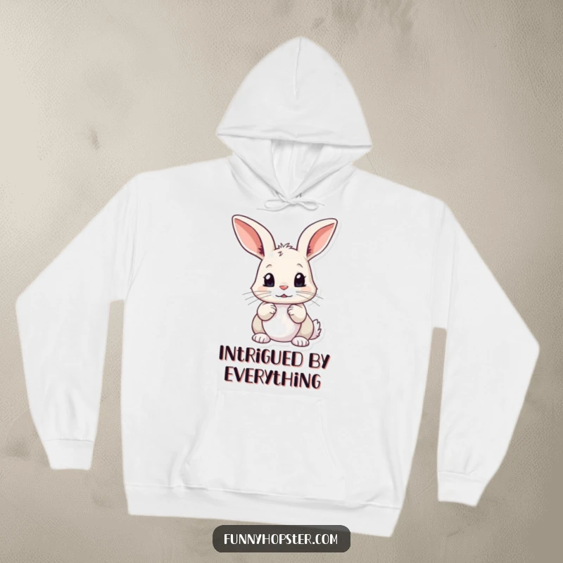 Funny Curious Rabbit Hoodie: A comfy hoodie with a rabbit looking curious with twitching ears, ideal for cozy observation, an excellent funny gift.