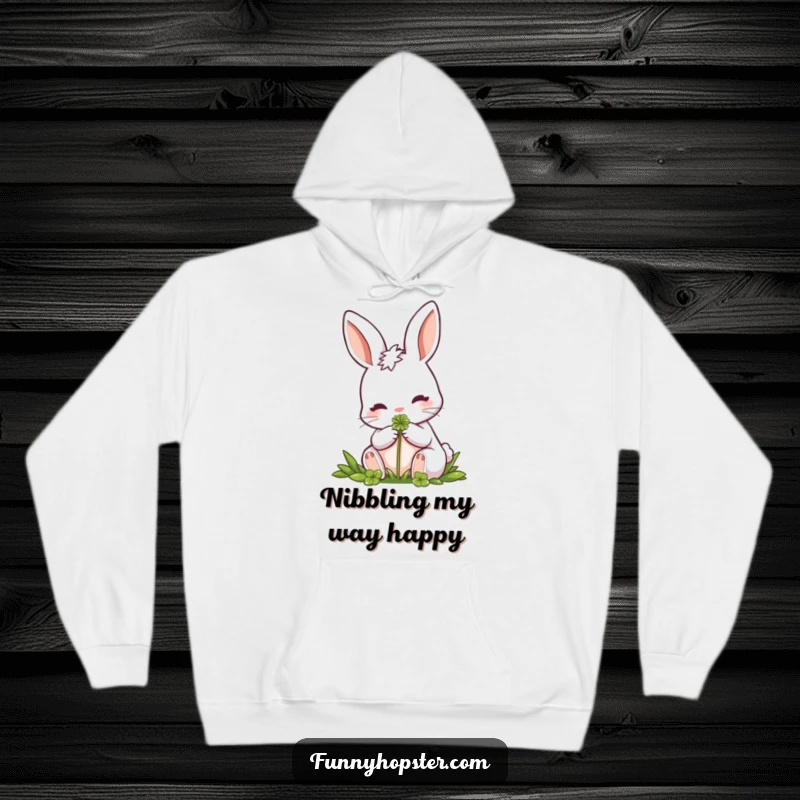 Funny Rabbit Hoodie: A warm hoodie featuring a rabbit contentedly nibbling a clover, representing peace and good fortune.