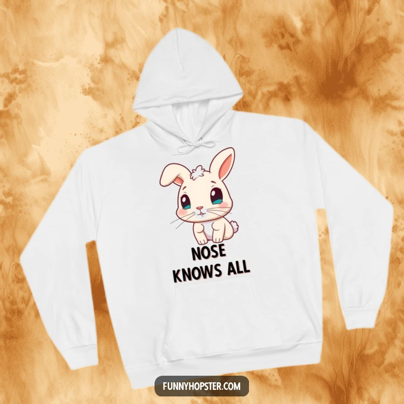 Funny hoodie featuring a curious rabbit character with its nose twitching, perfect for staying warm and pondering life's wonders.