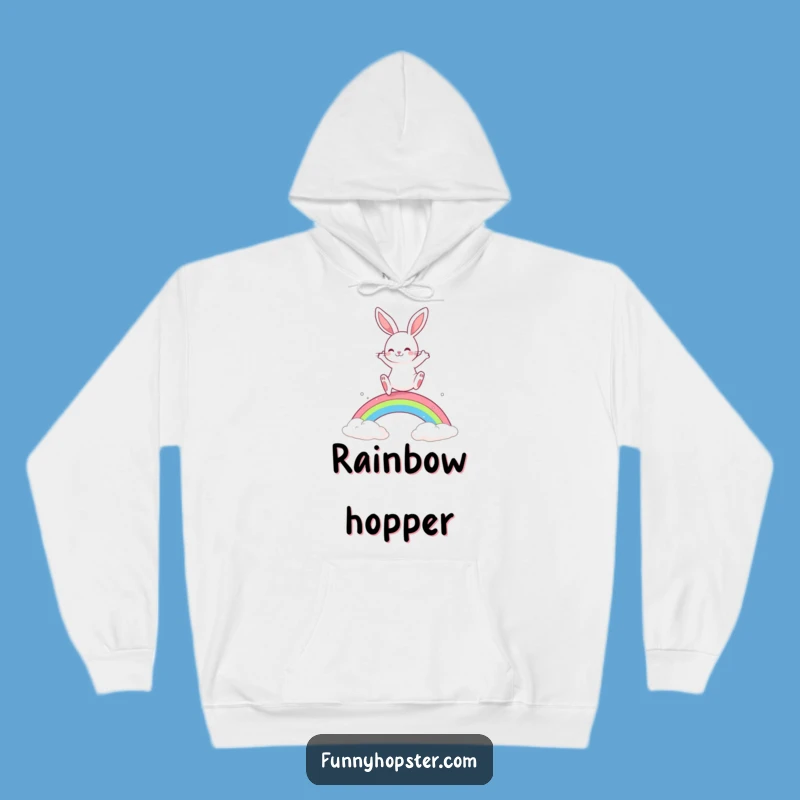 Cozy Funny Playful Rabbit Rainbow Leap Hoodie: Warmth, Color, and Fun - Perfect Funny Gift