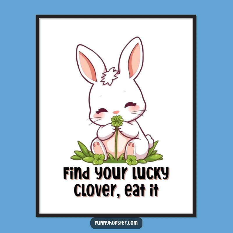Free Printable Wall Art: Lucky Rabbit Clover - Funny Downloadable Decor Gift