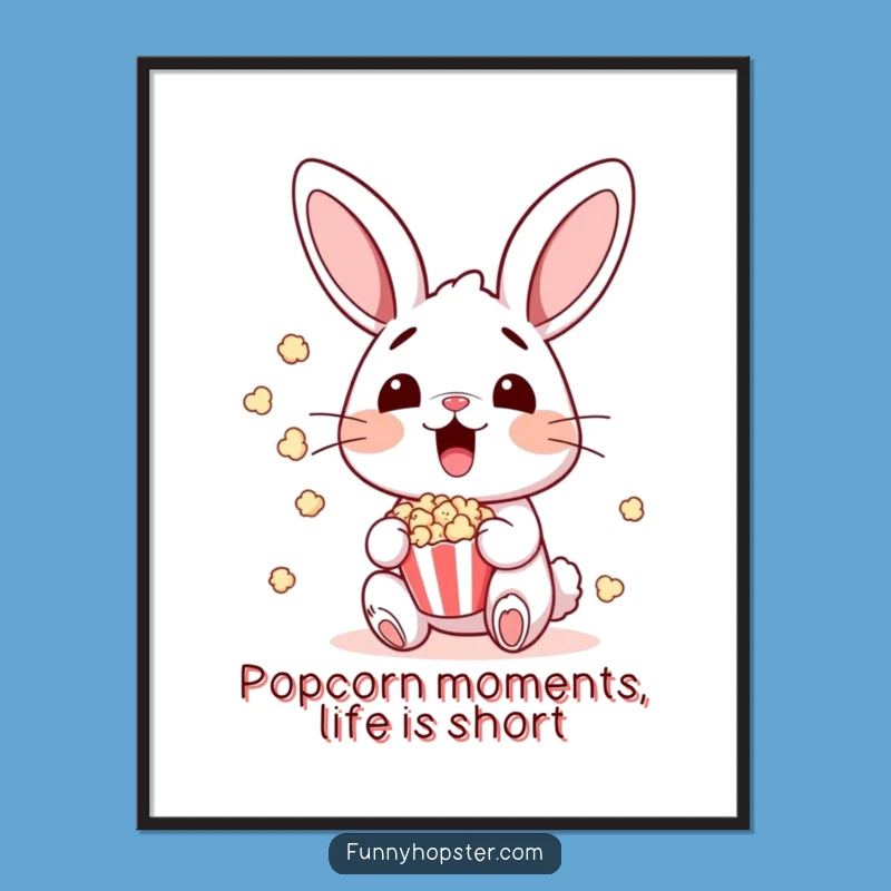 Free Printable Wall Art: Funny Surprised Bunny Popcorn, Downloadable Decor
