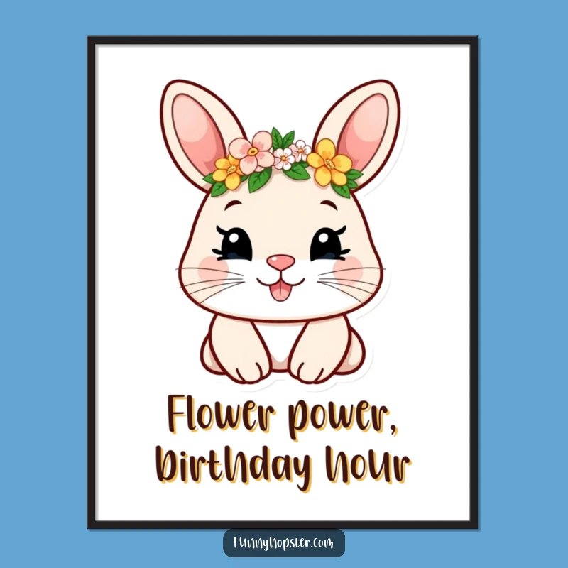 Free Printable Wall Art: Smiling Rabbit, Flower Crown, Funny Downloadable Decor