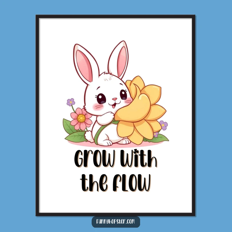 Funny Free Printable Rabbit Wall Art: Surprise Flower Downloadable Art