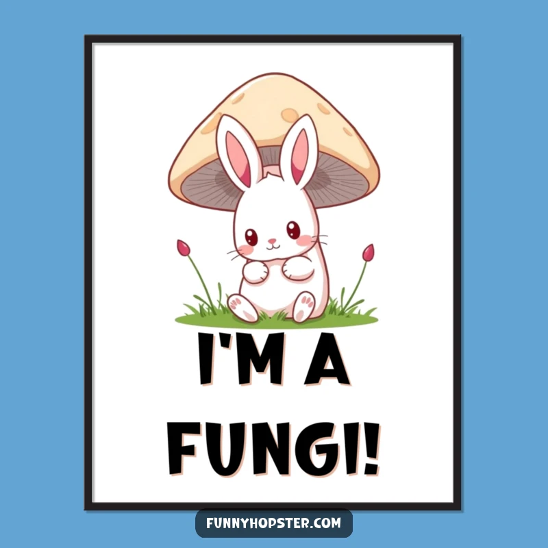 Funny Free Printable Wall Art: Curious Kawaii Rabbit Behind Mushroom, DIY Decor!