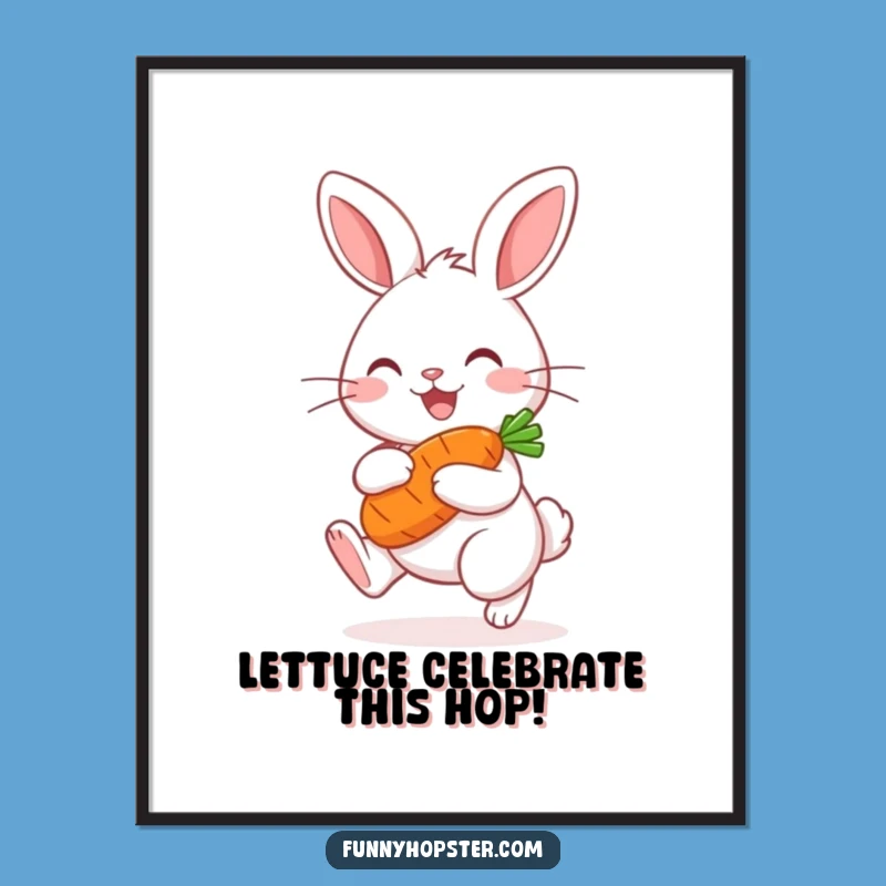 Funny Free Printable Wall Art: Joyful Kawaii Rabbit Hopping with Carrot