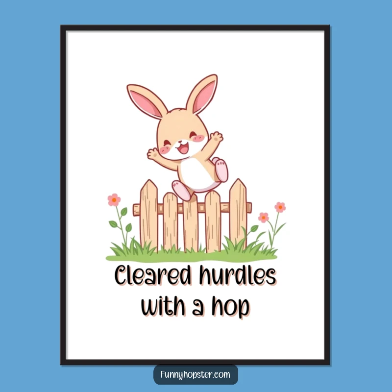 Funny Free Printable Wall Art: Joyful Rabbit Leaping Over Fence, Downloadable Decor