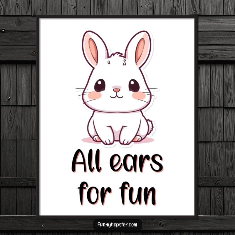 Funny Free Printable Wall Art: A thoughtful kawaii rabbit with perked ears, attentively listening to secrets.