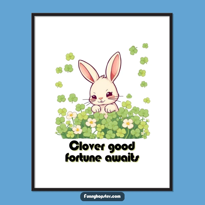 Funny Free Printable Wall Art: Mischievous Rabbit in Clover - Whimsical Downloadable Decor