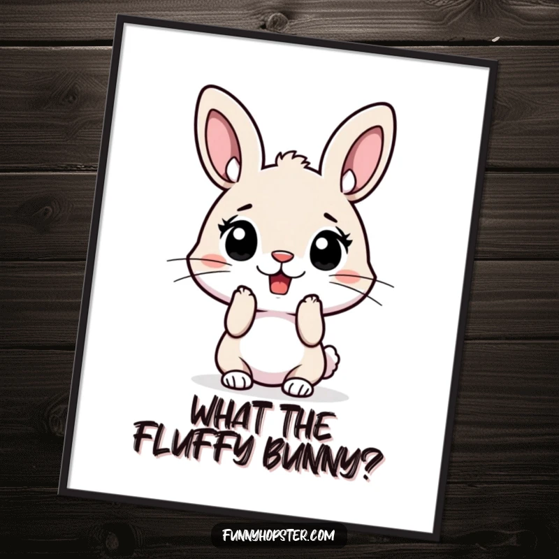 Funny Free Printable Wall Art: A comical rabbit with exceptionally high-perked ears, conveying pure surprise and delight.